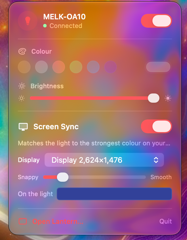 The menu bar panel, in macOS glass